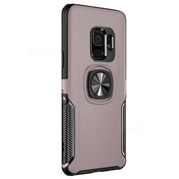 Phantom Rhombus Series Knight Armor Anti Drop PC Silicone Invisible Ring Holder Phone Cover for Samsung Galaxy S9 - Rose Gold
