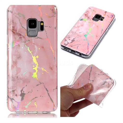 Powder Pink Marble Pattern Bright Color Laser Soft TPU Case for Samsung Galaxy S9