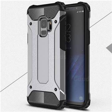 King Kong Armor Premium Shockproof Dual Layer Rugged Hard Cover for Samsung Galaxy S9 - Silver Grey