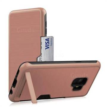 Brushed 2 in 1 TPU + PC Stand Card Slot Phone Case Cover for Samsung Galaxy S9 - Rose Gold