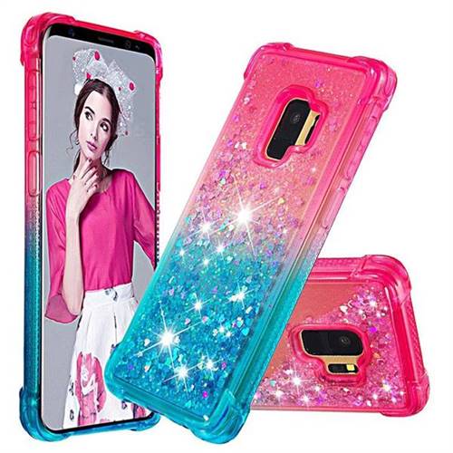 Rainbow Gradient Liquid Glitter Quicksand Sequins Phone Case for Samsung Galaxy S9 - Pink Blue