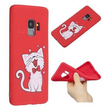 Happy Bow Cat Anti-fall Frosted Relief Soft TPU Back Cover for Samsung Galaxy S9