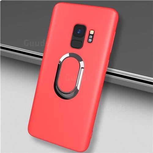 Anti-fall Invisible 360 Rotating Ring Grip Holder Kickstand Phone Cover for Samsung Galaxy S9 - Red