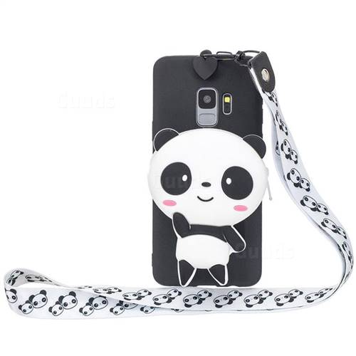 White Panda Neck Lanyard Zipper Wallet Silicone Case for Samsung Galaxy S9