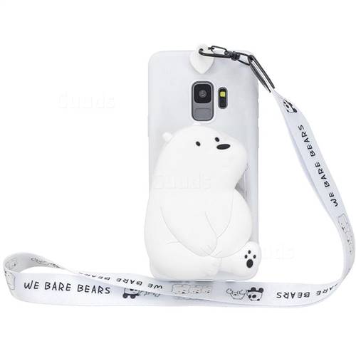 White Polar Bear Neck Lanyard Zipper Wallet Silicone Case for Samsung Galaxy S9