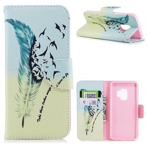 Feather Bird Leather Wallet Case for Samsung Galaxy S9