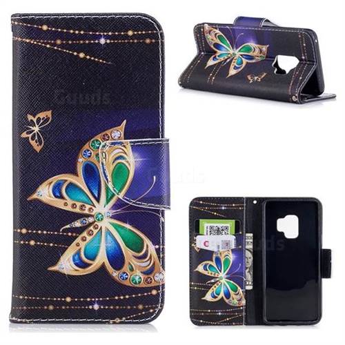 Golden Shining Butterfly Leather Wallet Case for Samsung Galaxy S9