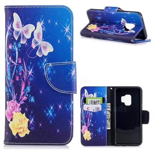 Yellow Flower Butterfly Leather Wallet Case for Samsung Galaxy S9