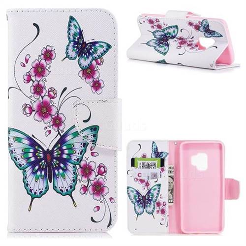 Peach Butterfly Leather Wallet Case for Samsung Galaxy S9