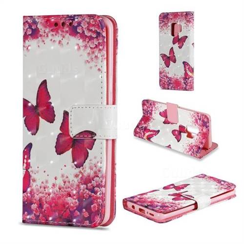 Rose Butterfly 3D Painted Leather Wallet Case for Samsung Galaxy S9