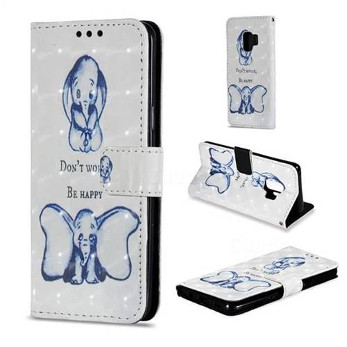 Be Happy Elephant 3D Painted Leather Wallet Case for Samsung Galaxy S9