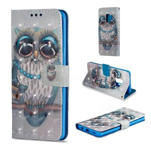 Sweet Gray Owl 3D Painted Leather Wallet Case for Samsung Galaxy S9