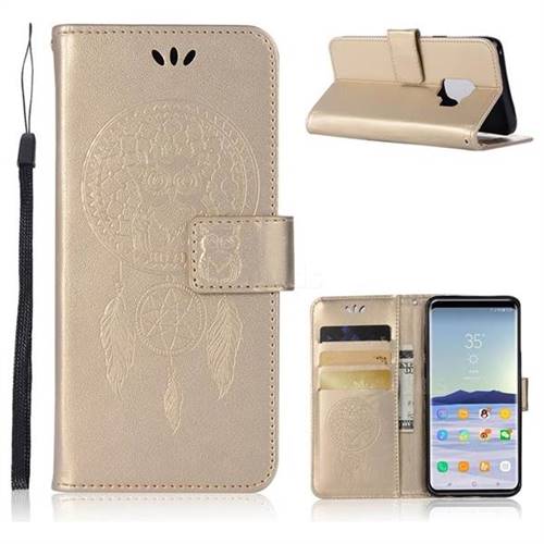 Intricate Embossing Owl Campanula Leather Wallet Case for Samsung Galaxy S9 - Champagne