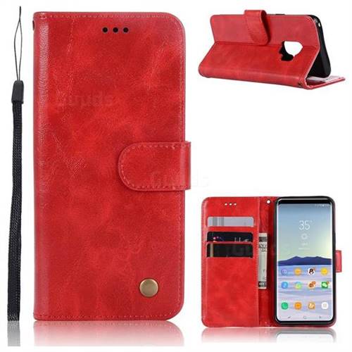 Luxury Retro Leather Wallet Case for Samsung Galaxy S9 - Red