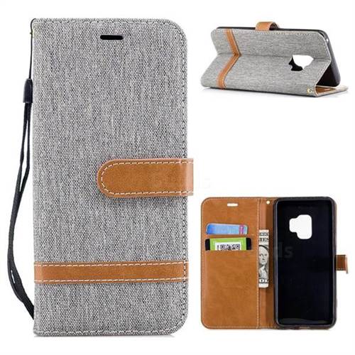 Jeans Cowboy Denim Leather Wallet Case for Samsung Galaxy S9 - Gray