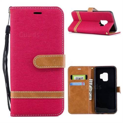 Jeans Cowboy Denim Leather Wallet Case for Samsung Galaxy S9 - Red