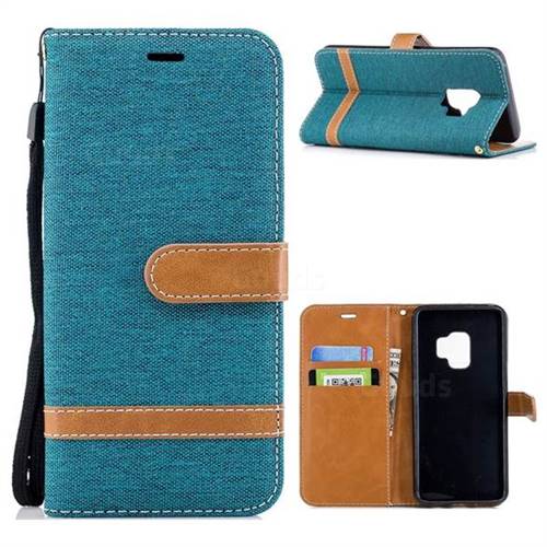 Jeans Cowboy Denim Leather Wallet Case for Samsung Galaxy S9 - Green