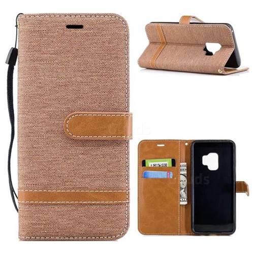 Jeans Cowboy Denim Leather Wallet Case for Samsung Galaxy S9 - Brown