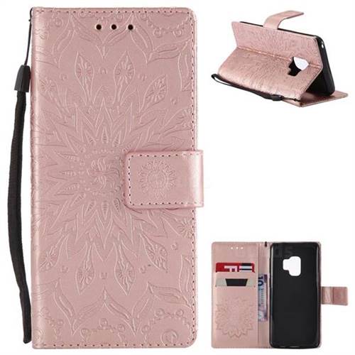 Embossing Sunflower Leather Wallet Case for Samsung Galaxy S9 - Rose Gold