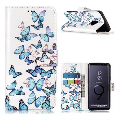 Blue Vivid Butterflies PU Leather Wallet Case for Samsung Galaxy S9