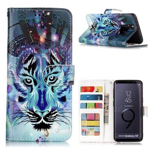 Ice Wolf 3D Relief Oil PU Leather Wallet Case for Samsung Galaxy S9
