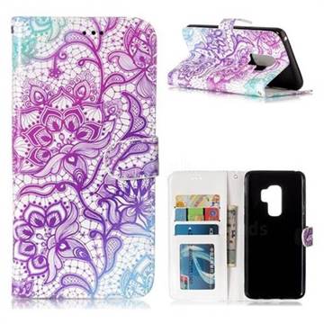 Purple Lotus 3D Relief Oil PU Leather Wallet Case for Samsung Galaxy S9