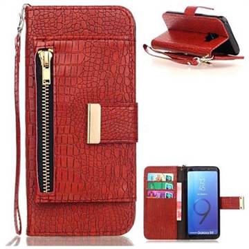 Retro Crocodile Zippers Leather Wallet Case for Samsung Galaxy S9 - Purplish Red