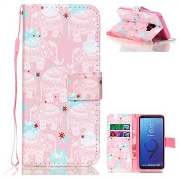 Pink Elephant Leather Wallet Phone Case for Samsung Galaxy S9