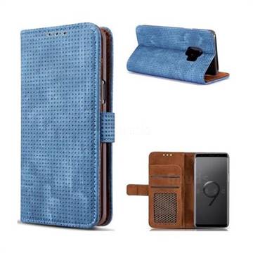 Luxury Vintage Mesh Monternet Leather Wallet Case for Samsung Galaxy S9 - Blue