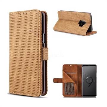 Luxury Vintage Mesh Monternet Leather Wallet Case for Samsung Galaxy S9 - Brown
