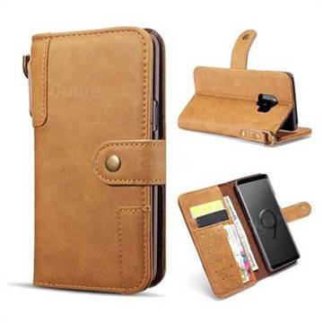 Retro Luxury Cowhide Leather Wallet Case for Samsung Galaxy S9 - Brown