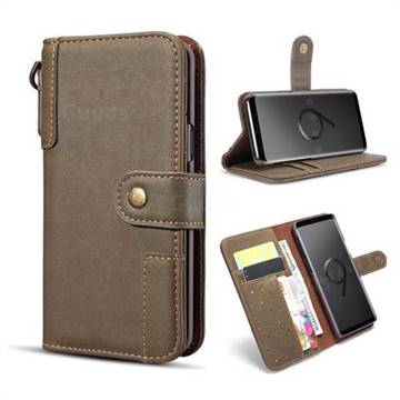 Retro Luxury Cowhide Leather Wallet Case for Samsung Galaxy S9 - Coffee