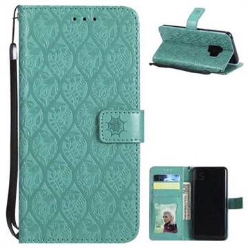 Intricate Embossing Rattan Flower Leather Wallet Case for Samsung Galaxy S9 - Green