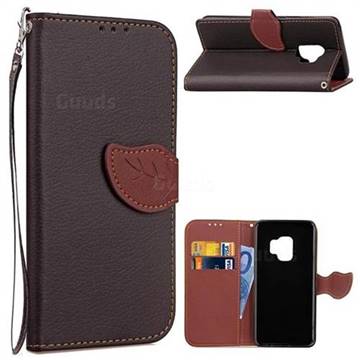 Leaf Buckle Litchi Leather Wallet Phone Case for Samsung Galaxy S9 - Black