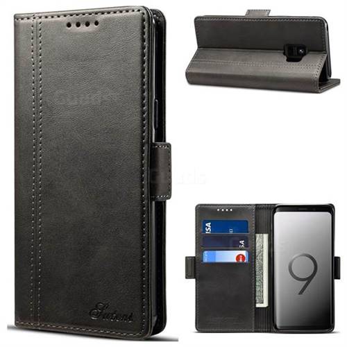 Suteni Calf Stripe Dual Color Leather Wallet Flip Case for Samsung Galaxy S9 - Black