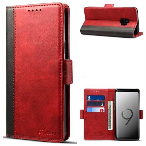 Suteni Calf Stripe Dual Color Leather Wallet Flip Case for Samsung Galaxy S9 - Red
