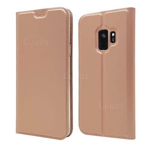 Ultra Slim Card Magnetic Automatic Suction Leather Wallet Case for Samsung Galaxy S9 - Rose Gold