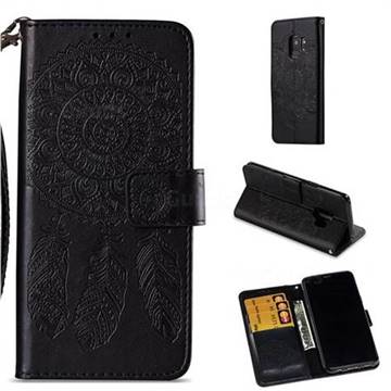 Embossing Campanula Flower Leather Wallet Case for Samsung Galaxy S9 - Black