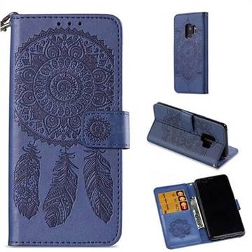 Embossing Campanula Flower Leather Wallet Case for Samsung Galaxy S9 - Dark Blue