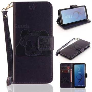 Embossing 3D Panda Leather Wallet Case for Samsung Galaxy S9 - Purple