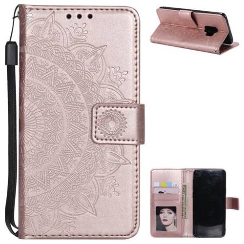 Intricate Embossing Datura Leather Wallet Case for Samsung Galaxy S9 - Rose Gold