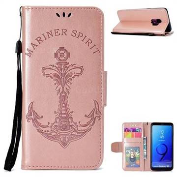 Embossing Mermaid Mariner Spirit Leather Wallet Case for Samsung Galaxy S9 - Rose Gold