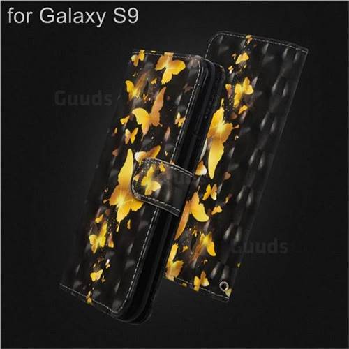 Golden Butterfly 3D Painted Leather Wallet Case for Samsung Galaxy S9