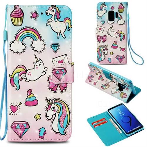 Diamond Pony 3D Painted Leather Wallet Case for Samsung Galaxy S9