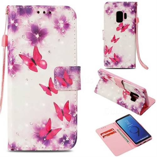 Stamen Butterfly 3D Painted Leather Wallet Case for Samsung Galaxy S9