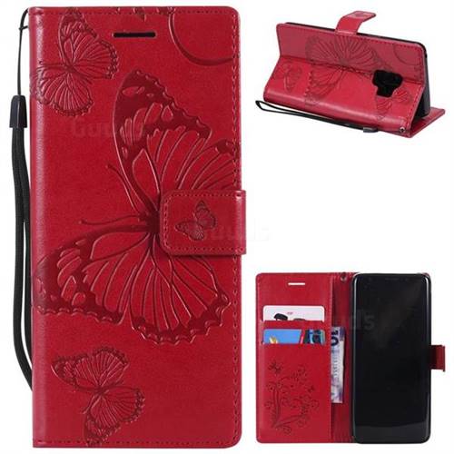 Embossing 3D Butterfly Leather Wallet Case for Samsung Galaxy S9 - Red