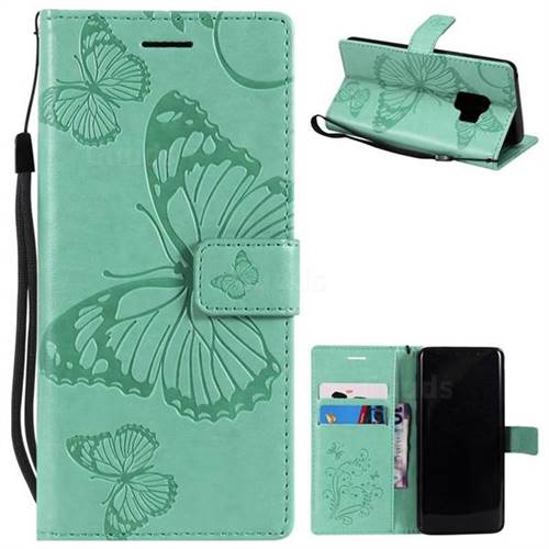 Embossing 3D Butterfly Leather Wallet Case for Samsung Galaxy S9 - Green