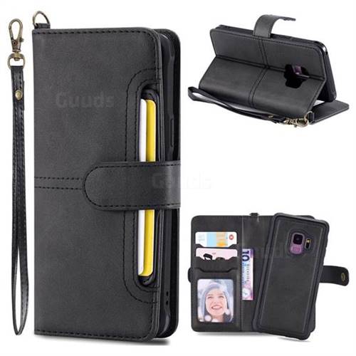 Retro Multi-functional Aristocratic Demeanor Detachable Leather Wallet Phone Case for Samsung Galaxy S9 - Black