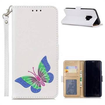 Imprint Embossing Butterfly Leather Wallet Case for Samsung Galaxy S9 - White