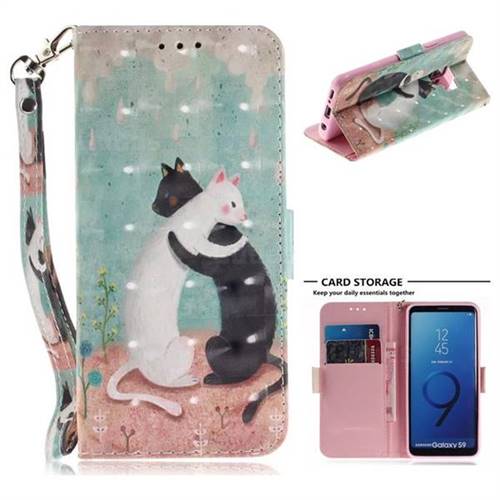 Black and White Cat 3D Painted Leather Wallet Phone Case for Samsung Galaxy S9